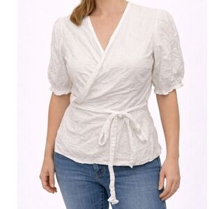 Old Navy White Eyelet Embroidered Wrap Top Short Sleeve Tie Waist Size‎ M